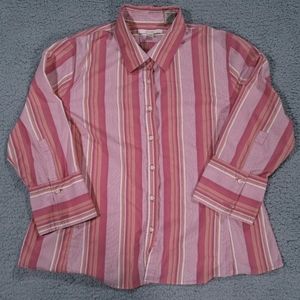 Merona Long Sleeve Striped Pink Salmon Multicolor Top Womens Size XL